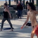 Une femme n..e se bat à Venice Beach à Los Angeles (vidéo).