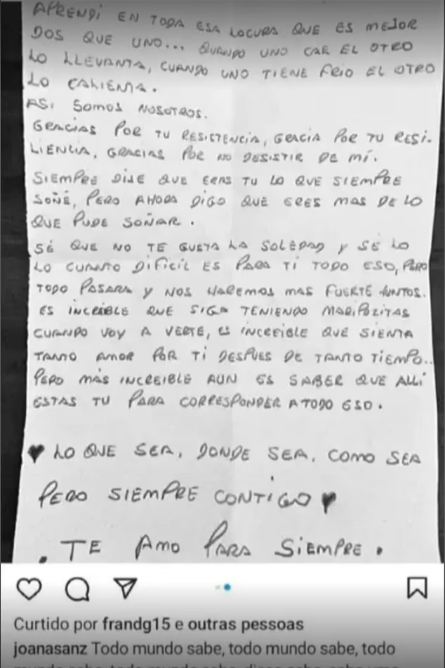 L'ex-femme de Dani Alves dévoile "accidentellement" une lettre qu'il lui a écrite depuis la prison en supprimant ensuite le message sur Instagram.