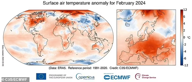 Le mois dernier a officiellement été le février le plus chaud JAMAIS ENREGISTRÉ, avec des températures mondiales de 0,81°C au-dessus de la moyenne - et les experts disent que le changement climatique en est la cause.