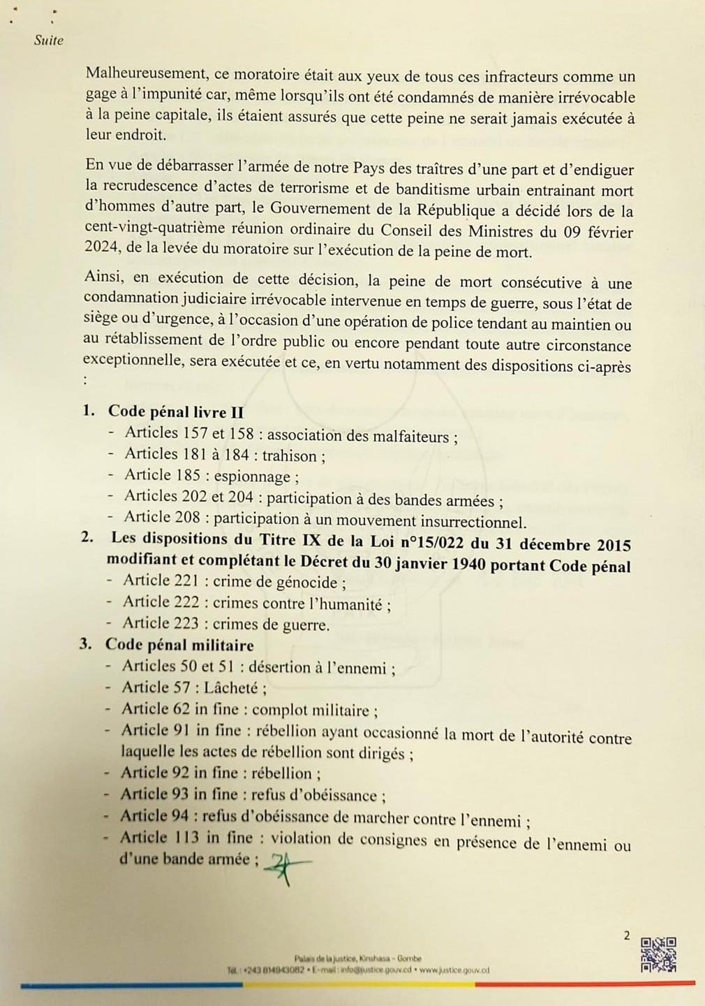 En RDC: le gouvernement fait un retour à la peine de mort