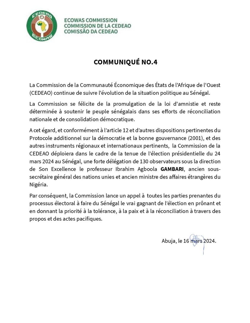 Elections présidentielles au Sénégal 2024 : la CEDEAO va deployer une délégation de 130 observateurs!