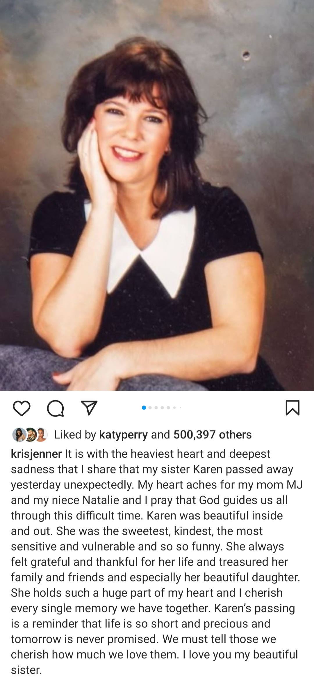 La sœur de Kris Jenner, Karen Houghton, décède à l'âge de 65 ans.