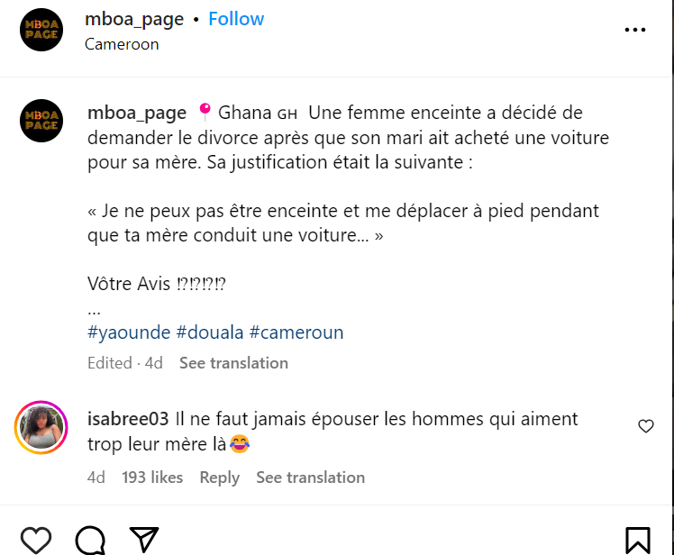 « Je ne peux pas être enceinte et me déplacer à pied pendant que ta mère conduit une voiture... », Elle a demandé le divorce