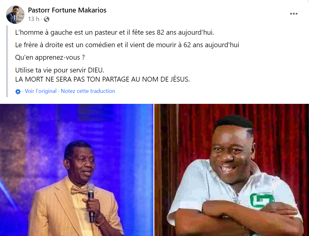 Décès Mr Ibu : Le pasteur Fortune Makarios critiqué pour ses propos : "Mr Ibu est décédé pour n'avoir pas donné sa vie à Dieu.