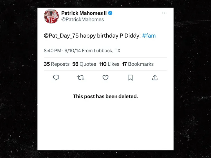 Les tweets de Patrick Mahomes sur P Diddy ont été supprimés dans le cadre d'une enquête sur le trafic sexuel.