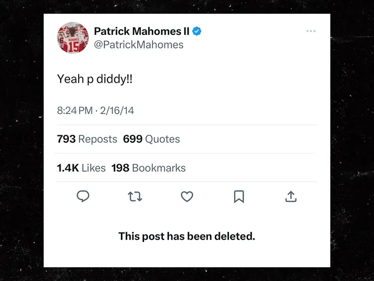 Les tweets de Patrick Mahomes sur P Diddy ont été supprimés dans le cadre d'une enquête sur le trafic sexuel.