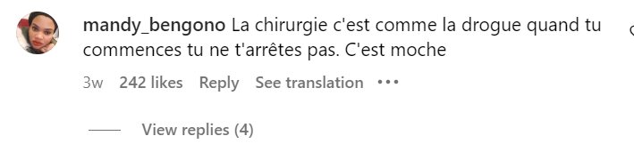 Une abonnée à Emma Lohoues : "La chirurgie c'est comme la drogue quand tu commences tu ne t'arrêtes pas. C'est moche"