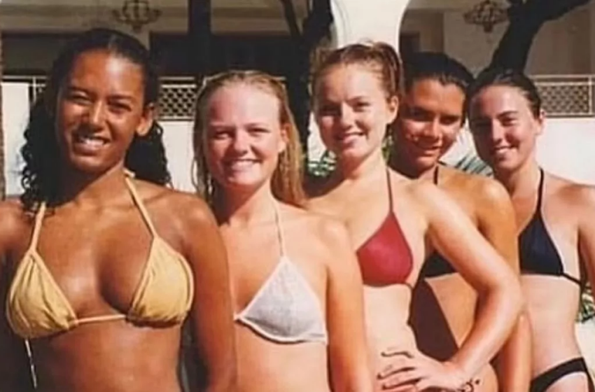  Les Spice Girls au visage de bébé posent en bikini avant la célébrité, alors que les hommages affluent pour le 50e anniversaire de Victoria.