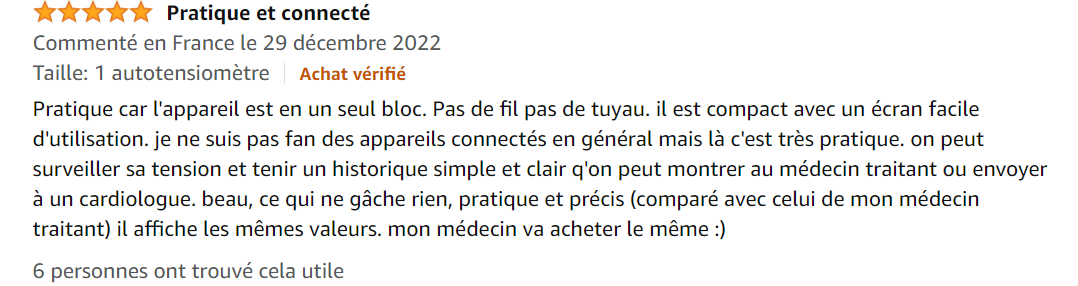 "J'utilise ce tensiomètre pour des soins réguliers et journaliers. Il fait totalement son job et sa précision et tiptop"