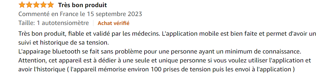 "J'utilise ce tensiomètre pour des soins réguliers et journaliers. Il fait totalement son job et sa précision et tiptop"