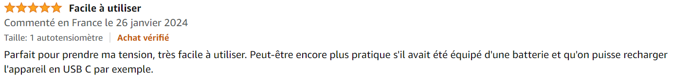 "J'utilise ce tensiomètre pour des soins réguliers et journaliers. Il fait totalement son job et sa précision et tiptop"
