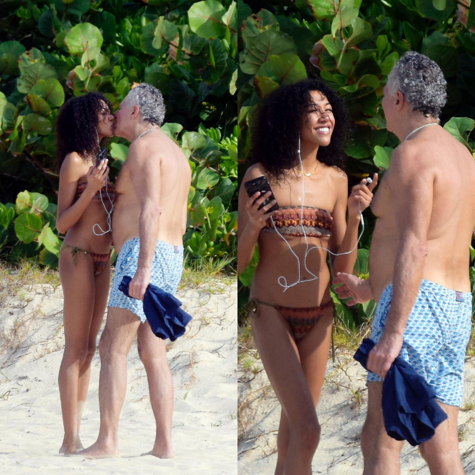 Aoki Lee Simmons, 21 ans, embrasse Vittorio Assaf, 65 ans, cofondateur de Serafina, lors d'un voyage romantique à Saint-Barthélemy.