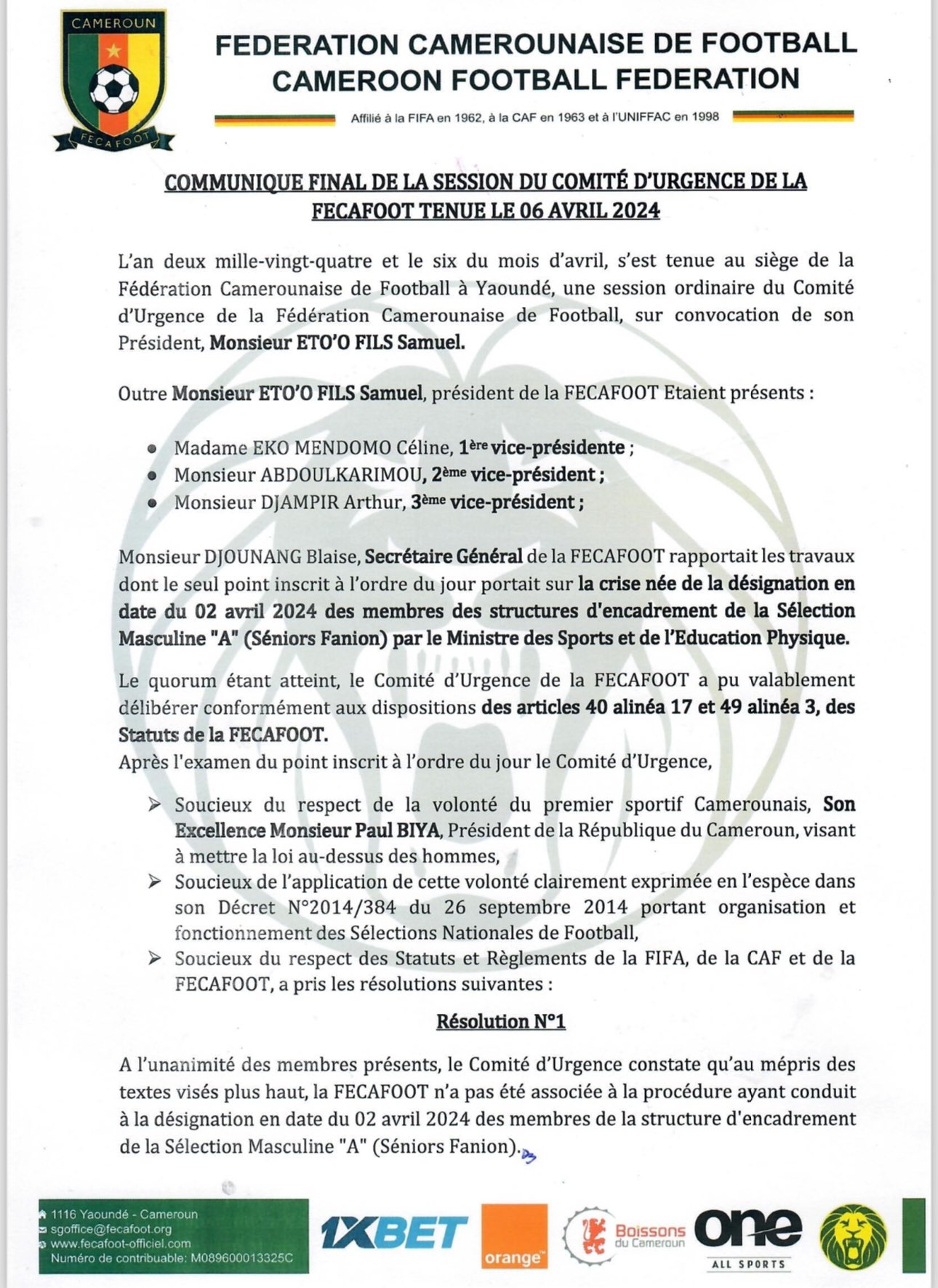 Cameroun : Un nouveau selectionneur sera nommé par le president de la FECAFOOT Samuel Eto'o !