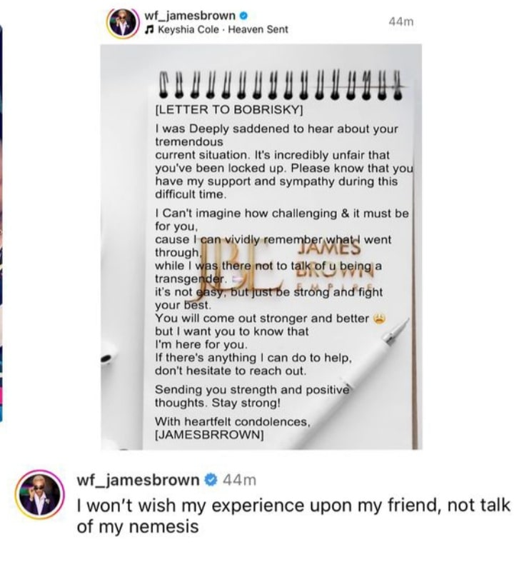 James Brown écrit en solidarité avec son rival Bobrisky