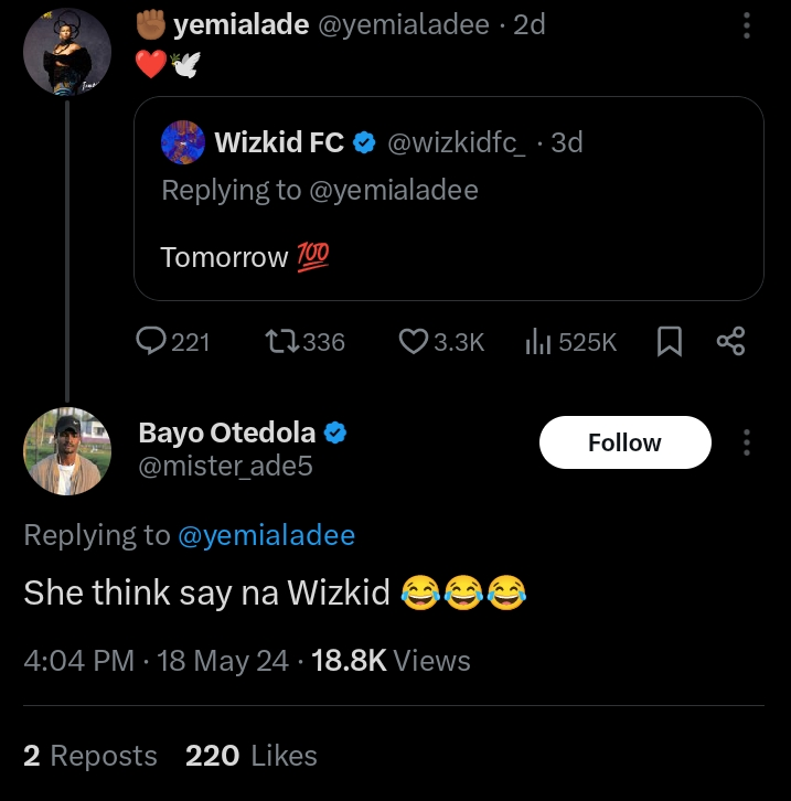 Les fans se moquent de Yemi Alade pour avoir interagi par erreur avec une fausse page de Wizkid