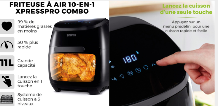 Tower T17076 Xpress Pro Combo Air Fryer : Le Mini Four Numérique 10-en-1 pour des Repas Variés et Sains