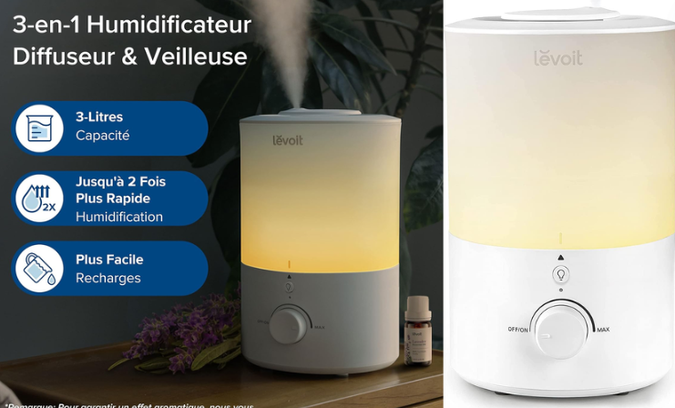 Ce humidificateur d'air en solde sur AMAZON vous offre un air sain et coonfortable !