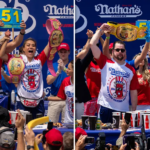 CONCOURS DE MANGER DE HOTDOGS DE NATHAN MIKI SUDO & PATRICK BERTOLETTI TRIOMPHENT