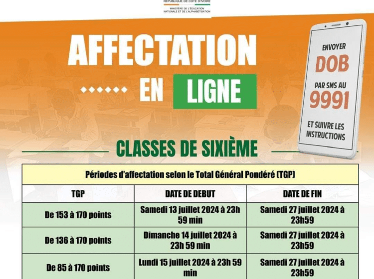  Côte d’Ivoire : Lancement de l’affectation en ligne pour les élèves de 6ème et Seconde