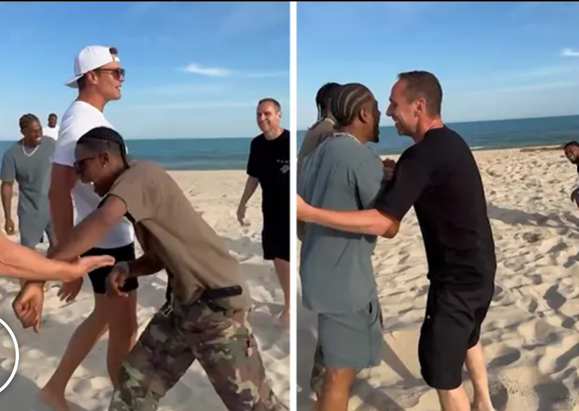 Tom Brady et Travis Scott Joignent leurs Forces pour une Partie de Football sur la Plage avant la Fête Blanche de Michael Rubin