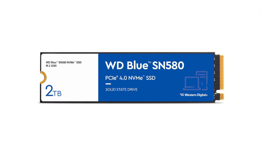 WD Blue SN580 2 To, M.2 NVMe SSD, PCIe Gén. 4 x4, avec vitesse de lecture jusqu'à 4 150 Mo/s