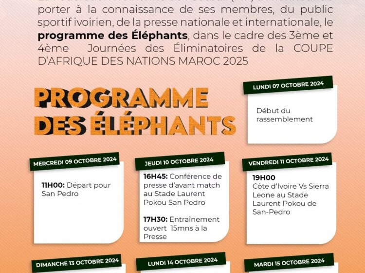  Éléphants de Côte d’Ivoire : Programme des Matchs Contre la Sierra Leone