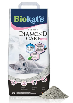 Biokat’s Diamond Care Fresh au parfum de talc - Litière fine pour chats au charbon actif et à l’Aloe vera