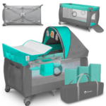 LIONELO Sven Plus 2-en-1 : Lit Bébé et Table à Langer avec Jouets et Moustiquaire