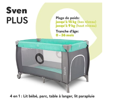 LIONELO Sven Plus 2-en-1 : Lit Bébé et Table à Langer avec Jouets et Moustiquaire