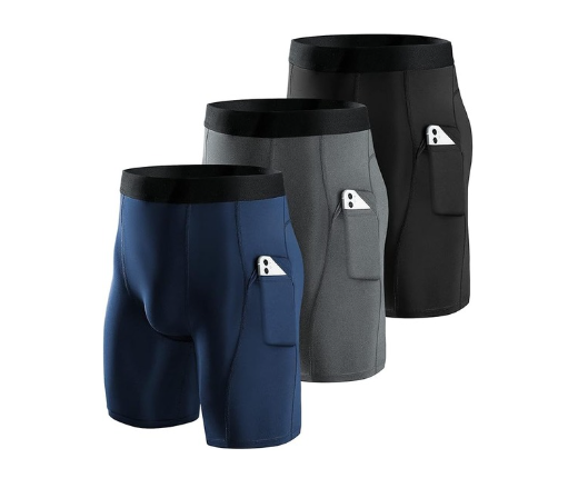 Niksa - Lot de 3 Shorts de Compression pour Hommes avec Poches