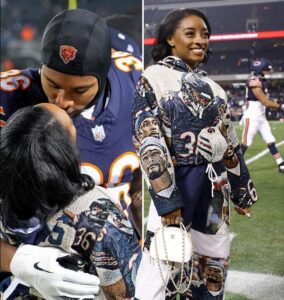 Simone Biles soutient son mari Jonathan Owens avec une tenue dédiée lors du match des Bears