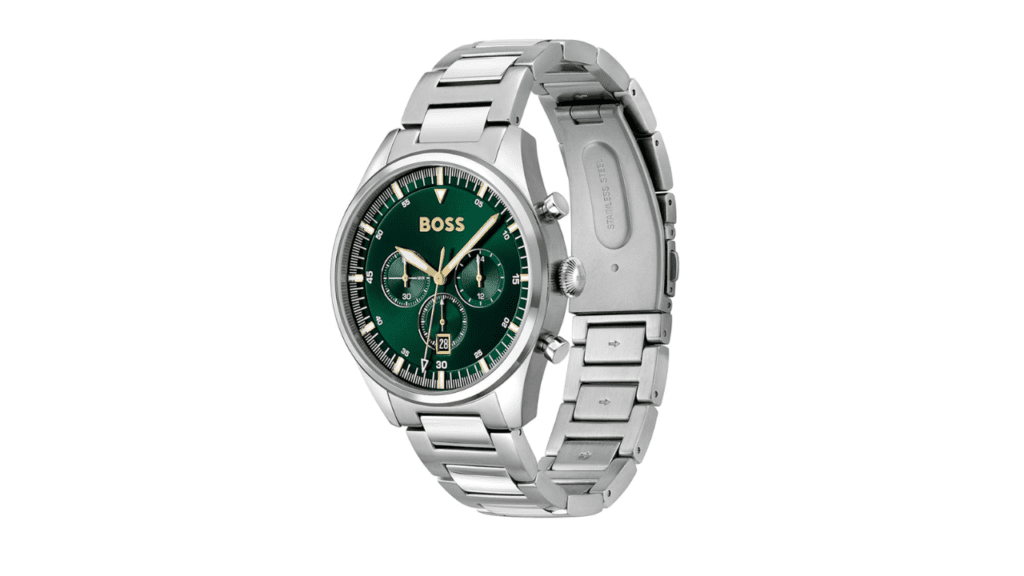 BOSS Montre Chronographe à Quartz pour Homme Collection Pioneer avec Bracelet en Acier Inoxydable Argenté